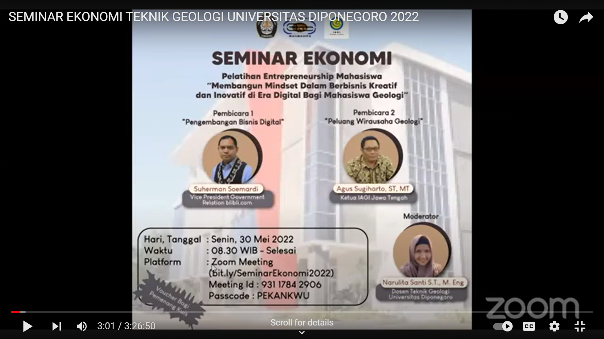Seminar “Membangun Mindset dalam Berbisnis Kreatif dan Inovatif di Era Digital Bagi Mahasiswa Geologi"